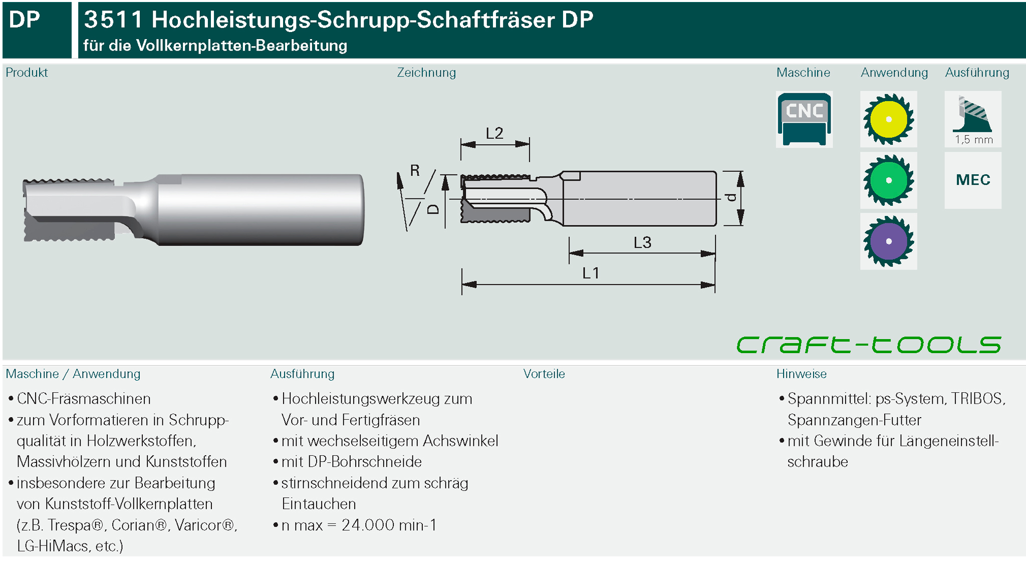 Stehle 3511 Hochleistungs-Schrupp-Schaftfräser DP - für die Vollkernplatten-Bearbeitung